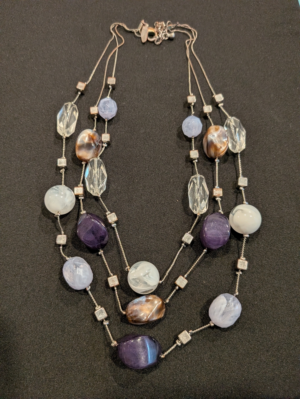Multi-Strand Beaded Statement Necklace in Purple, Blue and Brown